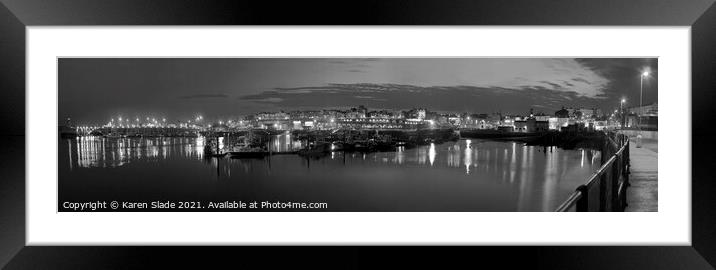 Ramsgate Harbour at night in black and white Framed Mounted Print by Karen Slade