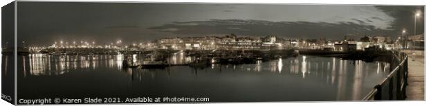 Ramsgate Harbour at night in subtle colour Canvas Print by Karen Slade