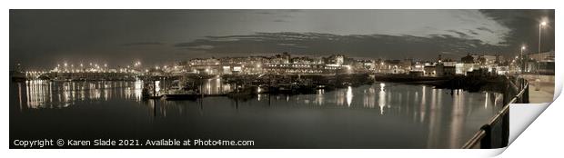 Ramsgate Harbour at night in subtle colour Print by Karen Slade