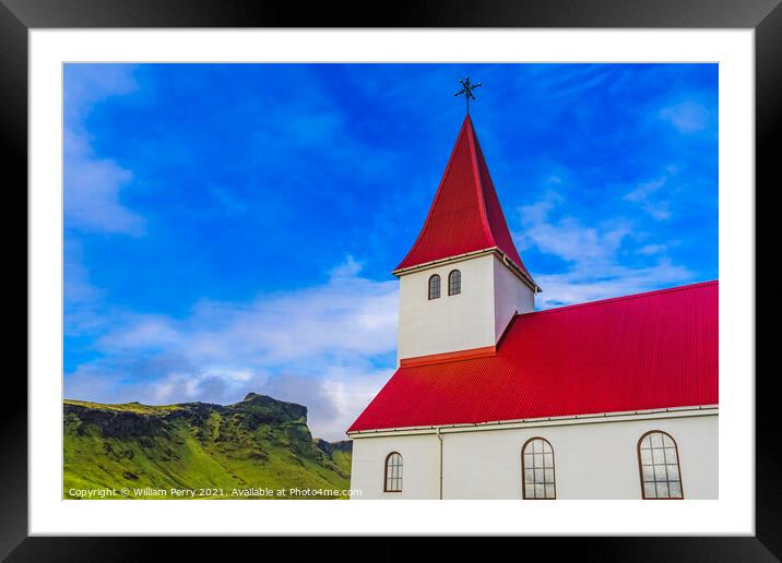 Vikurkirkja Lutheran Church Vik I Myrdal Iceland Framed Mounted Print by William Perry