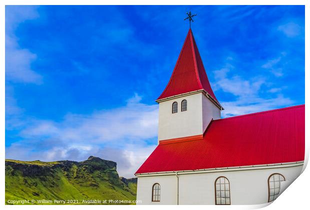 Vikurkirkja Lutheran Church Vik I Myrdal Iceland Print by William Perry