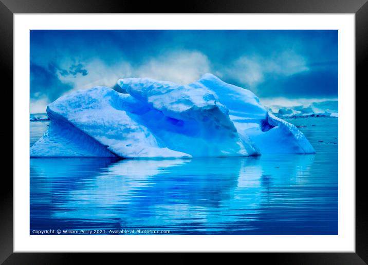 Blue Iceberg Reflection Paradise Bay Antarctica Framed Mounted Print by William Perry