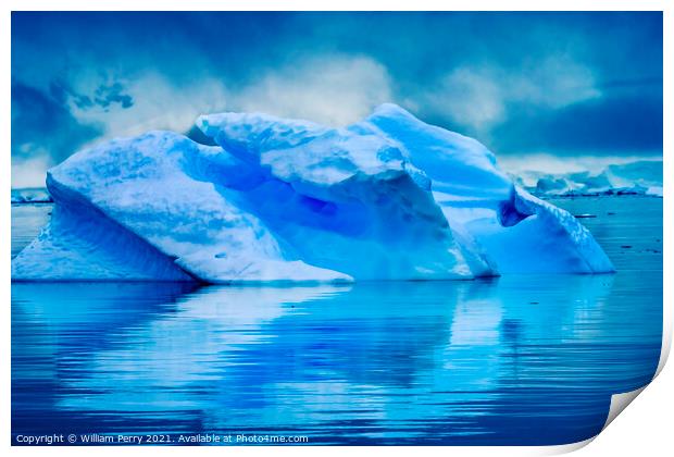 Blue Iceberg Reflection Paradise Bay Antarctica Print by William Perry