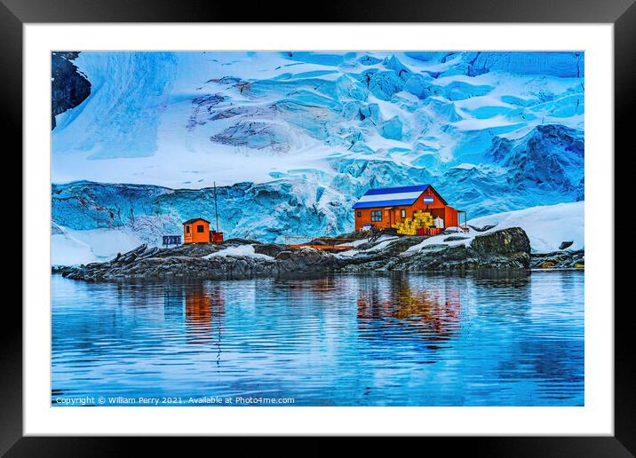Snowing Argentine Station Paradise Harbor Antarctica Framed Mounted Print by William Perry