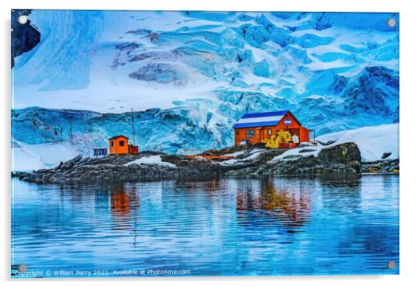 Snowing Argentine Station Paradise Harbor Antarctica Acrylic by William Perry
