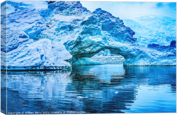 Snowing Blue Iceberg Arch Paradise Bay Antarctica Canvas Print by William Perry
