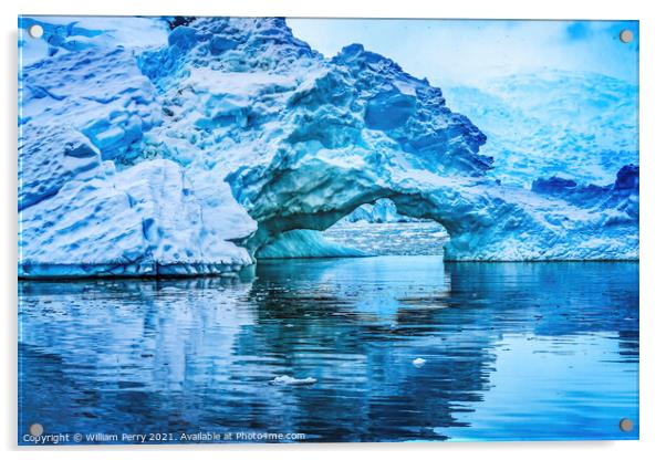 Snowing Blue Iceberg Arch Paradise Bay Antarctica Acrylic by William Perry