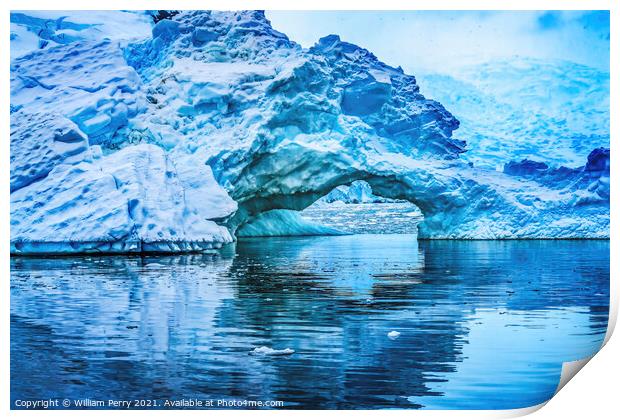 Snowing Blue Iceberg Arch Paradise Bay Antarctica Print by William Perry