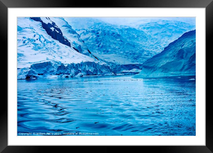 Blue Glacier Snow Mountains Paradise Bay Antarctica Framed Mounted Print by William Perry