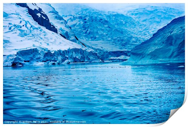 Blue Glacier Snow Mountains Paradise Bay Antarctica Print by William Perry