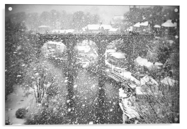 Winter snow storm over the railway viaduct at Knaresborough, North Yorkshire, UK Acrylic by mike morley