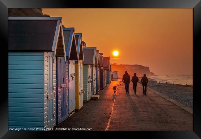 Sunset Walk on Cromer Seafront  Framed Print by David Powley