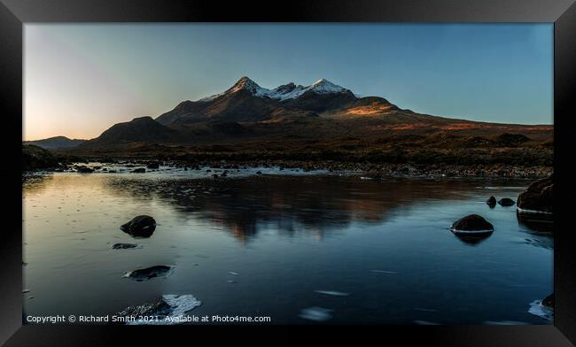 First winter sunlight upon the Black Cuillin mountains of Skye. Framed Print by Richard Smith