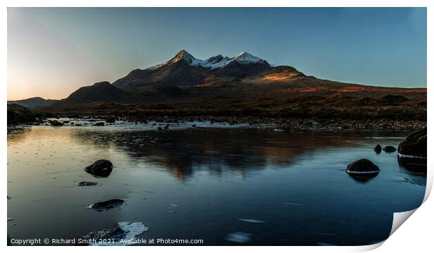First winter sunlight upon the Black Cuillin mountains of Skye. Print by Richard Smith