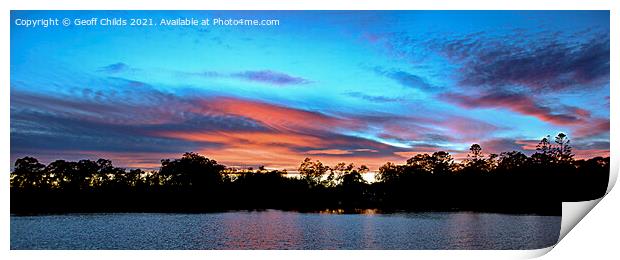 Red cirrostratus cloudy sunset landscape. Print by Geoff Childs