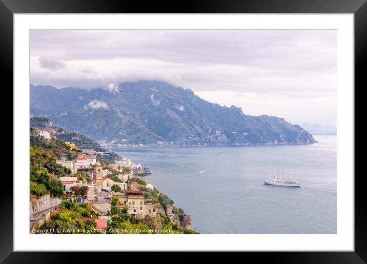 Cruise ship chased by strom - Amalfi Framed Mounted Print by Laszlo Konya