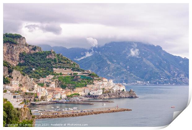 Amalfi under heavy clouds Print by Laszlo Konya