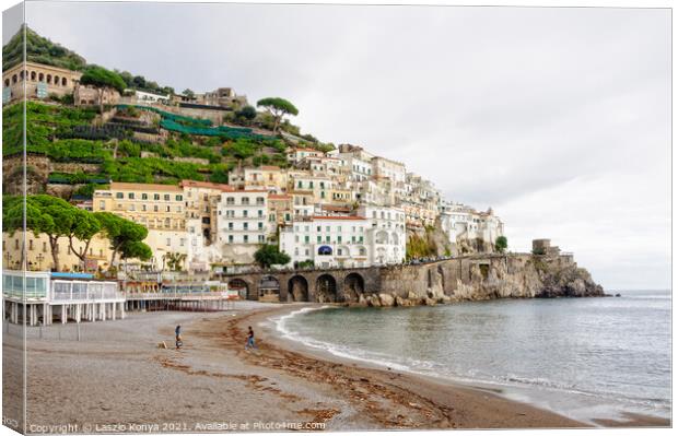 Amalfi Beach on an overcast day Canvas Print by Laszlo Konya