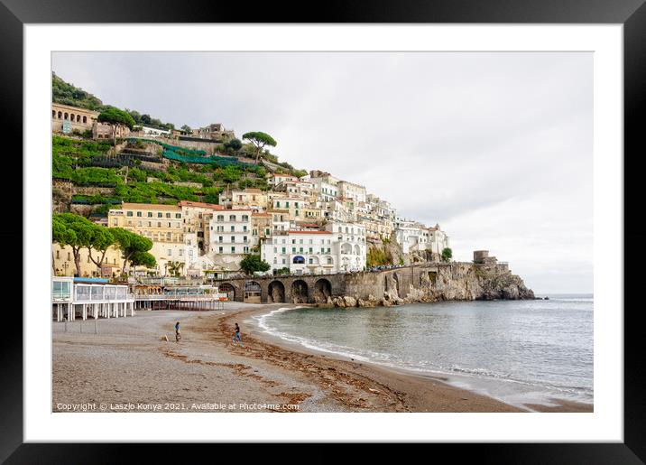 Amalfi Beach on an overcast day Framed Mounted Print by Laszlo Konya