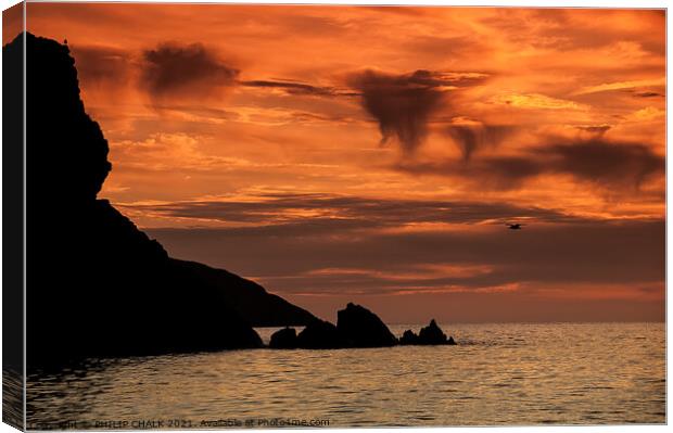 Sunset on the Pembrokeshire coastline near Trefin  Canvas Print by PHILIP CHALK