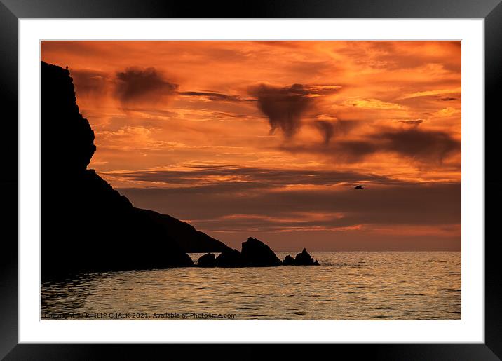 Sunset on the Pembrokeshire coastline near Trefin  Framed Mounted Print by PHILIP CHALK