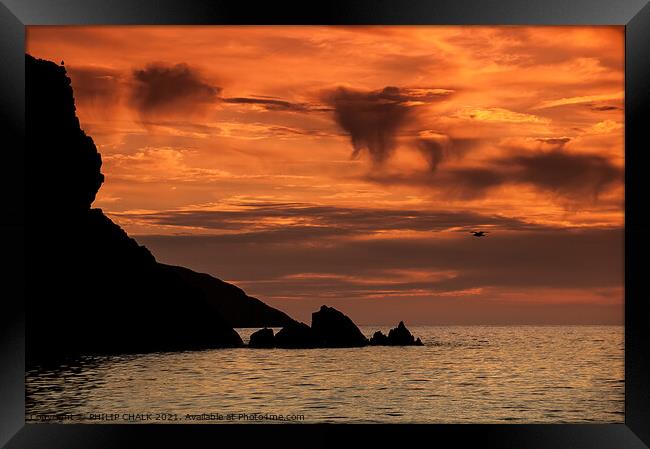 Sunset on the Pembrokeshire coastline near Trefin  Framed Print by PHILIP CHALK