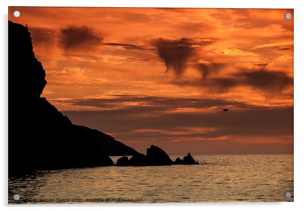 Sunset on the Pembrokeshire coastline near Trefin  Acrylic by PHILIP CHALK