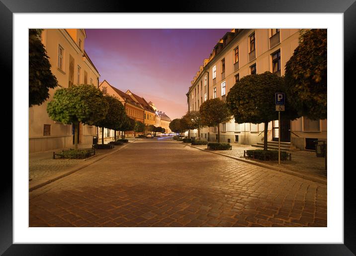 Street in Ostrow Tumski by Night in Wroclaw Framed Mounted Print by Artur Bogacki