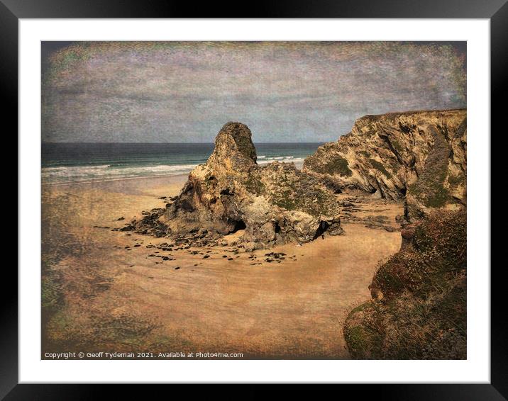 Whipsiderry Beach Newquay Cornwall Framed Mounted Print by Geoff Tydeman