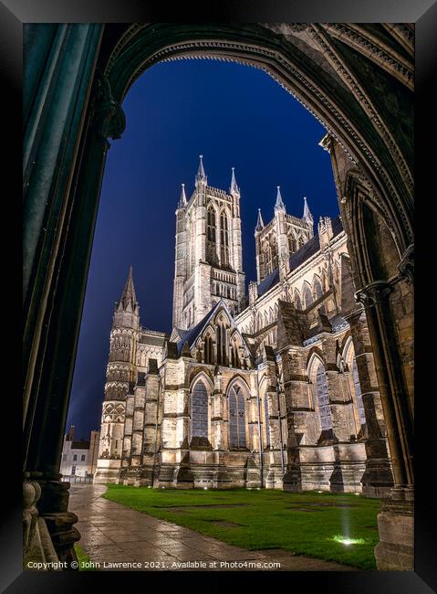 Blue hour at Lincoln Cathedral Framed Print by John Lawrence