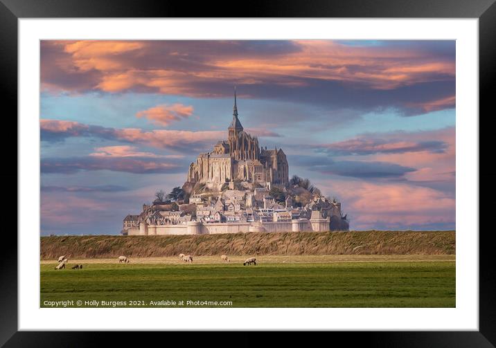 Le Mount-Saint-Michel, France, Normandy Sunsetting monastery  Framed Mounted Print by Holly Burgess