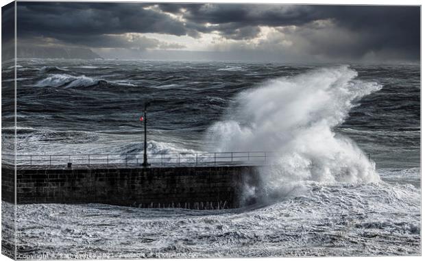 Porthleven Storm, Porthleven Harbour Canvas Print by kathy white