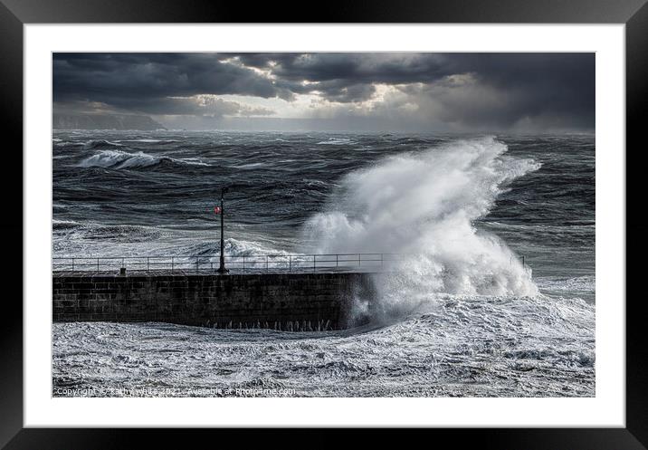 Porthleven Storm, Porthleven Harbour Framed Mounted Print by kathy white