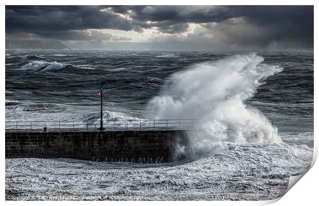 Porthleven Storm, Porthleven Harbour Print by kathy white