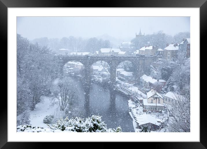 winter snow over Knaresborough Viaduct Framed Mounted Print by mike morley