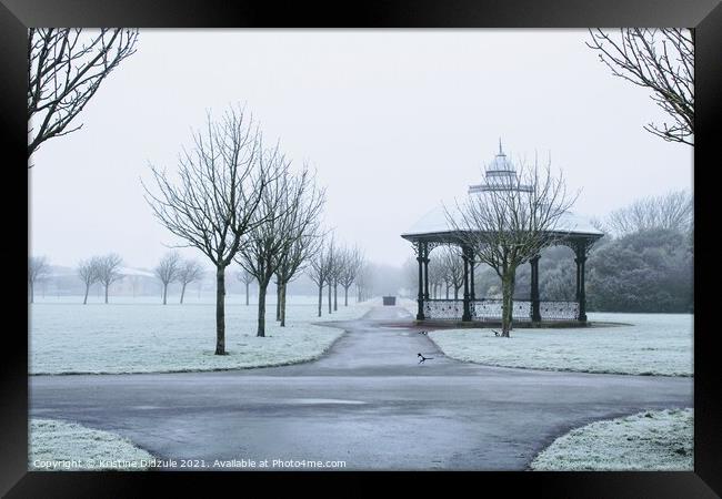 Misty winter morning at Victoria Park, Southport  Framed Print by Kristine Didzule