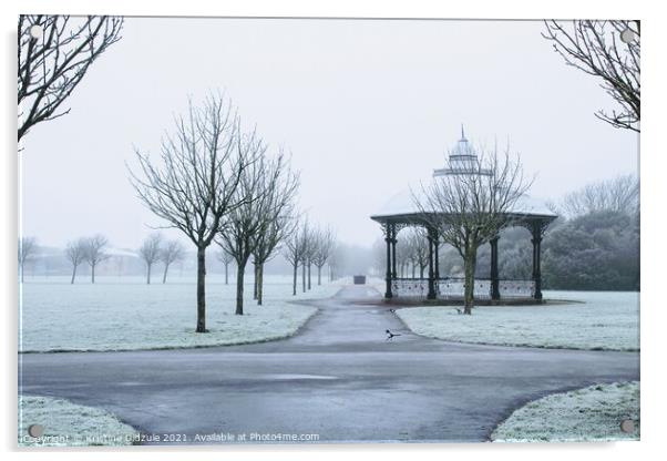 Misty winter morning at Victoria Park, Southport  Acrylic by Kristine Didzule