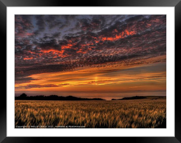 Fire in the sky on the south wales coast near Trefin 73 Haverfordwest area. Framed Mounted Print by PHILIP CHALK