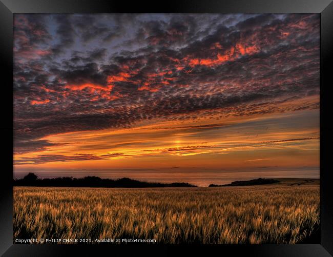 Fire in the sky on the south wales coast near Trefin 73 Haverfordwest area. Framed Print by PHILIP CHALK