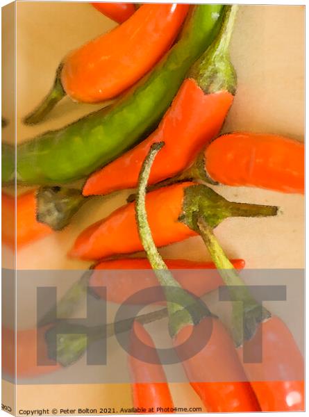 Kitchen Poster #1 - Chillies. Canvas Print by Peter Bolton