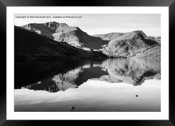 Mountains Reflected in Llyn Ogwen Snowdonia Framed Mounted Print by Pearl Bucknall