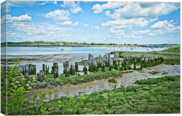 South Fambridge medieval  remains of fishing piers, River Crouch, Essex, UK. Canvas Print by Peter Bolton