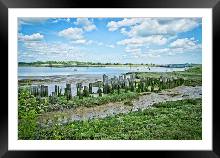 South Fambridge medieval  remains of fishing piers, River Crouch, Essex, UK. Framed Mounted Print by Peter Bolton
