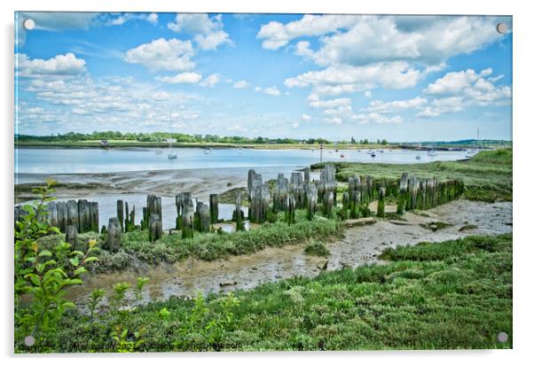 South Fambridge medieval  remains of fishing piers, River Crouch, Essex, UK. Acrylic by Peter Bolton