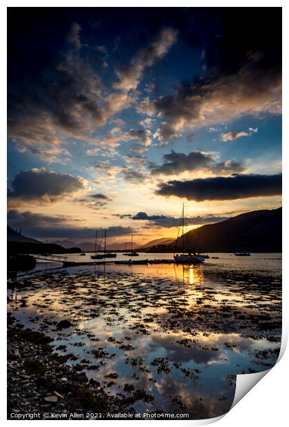Water silhouettes on a Scottish sunset Print by Kevin Allen