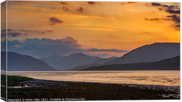 Loch linnhe Sunset Scotland Canvas Print by Kevin Allen