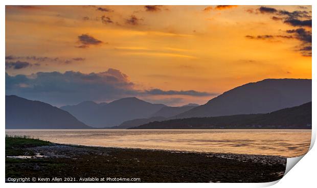 Loch linnhe Sunset Scotland Print by Kevin Allen