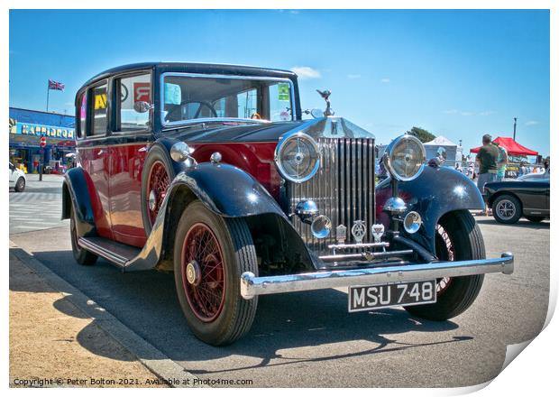 Classic Rolls Royce car on show at Southend on Sea, Essex. Print by Peter Bolton