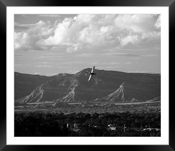 Mountain plane in black and white Framed Mounted Print by Patti Barrett