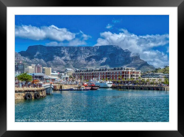 Table Mountain and Cape Town's vibrant waterfront Framed Mounted Print by Tracey Turner